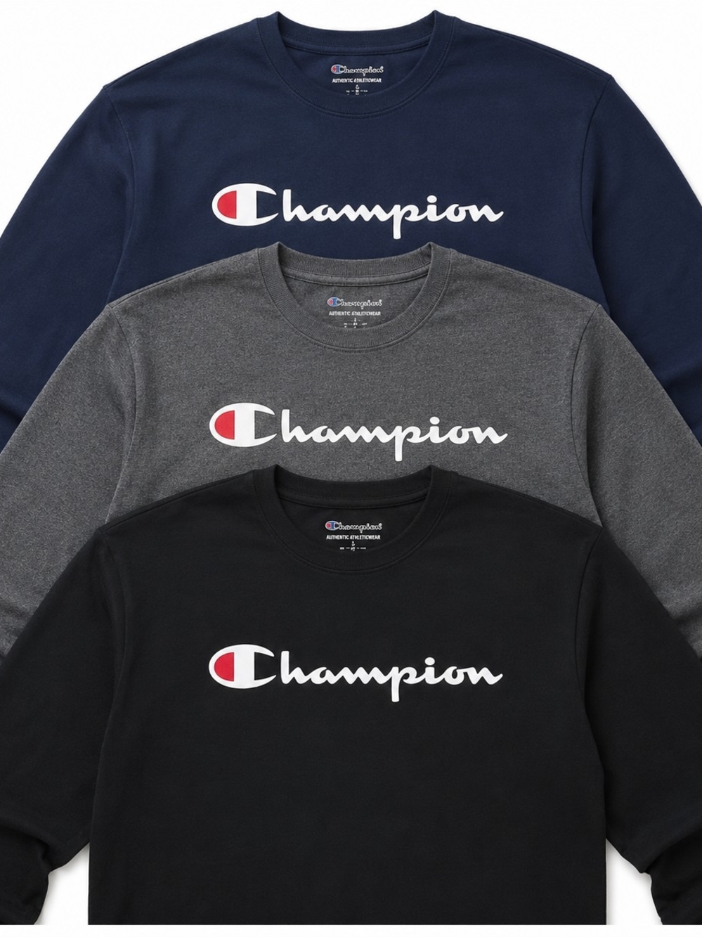 Champion Men’s Classic Logo Crewneck Sweatshirt - Navy, Gray, Black Lot Of 3
